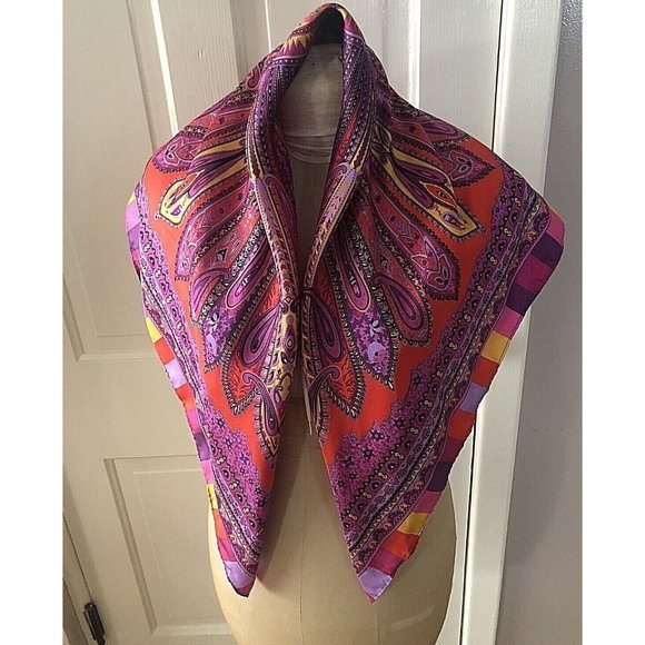 Lands' End Accessories - Lands End Kerchief Neck Scarf Women Square Colorful Paisley Print Bohemian
